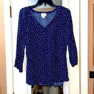 Ladies 3/4 Sleeve Navy and white top